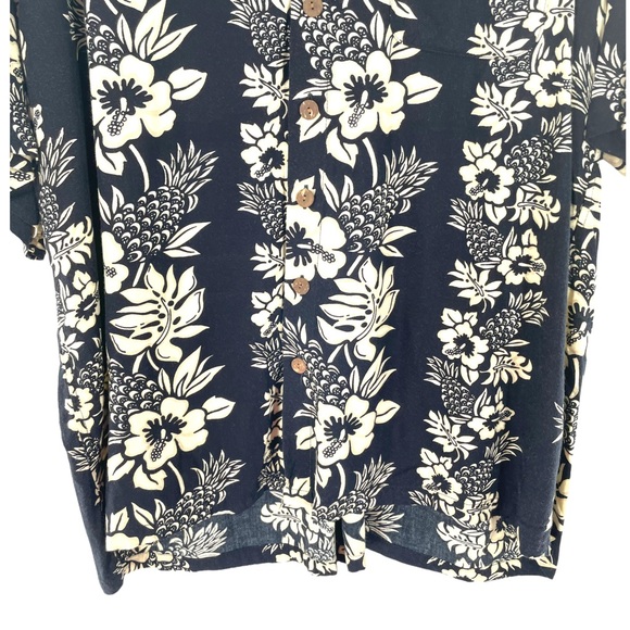 Dreamland 100% Rayon Short Sleeve Button Down Aloha Shirt in Black & Tan Size XL - Picture 9 of 10